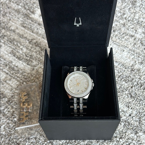 Silver and Black Watch with Crystal Accents
